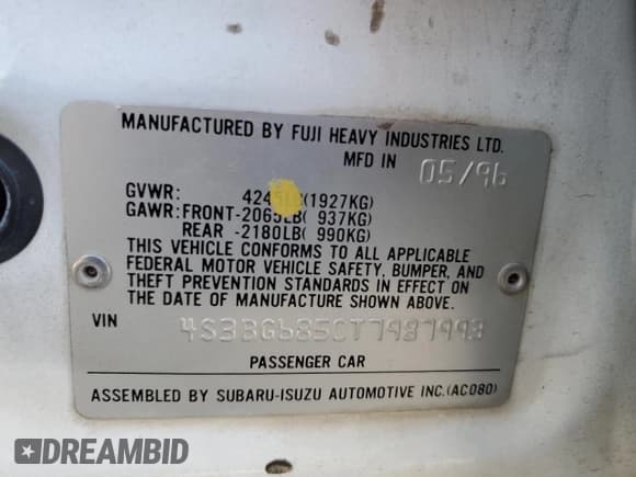 ✅ 1996 Subaru Legacy Outback • VIN: 4S3BG6850T7987993 • Lot: 51787335. Listed on Copart with 114,487 mi. Free auction sales archive from the USA and detailed vehicle history report at DreamBid. Image 14.