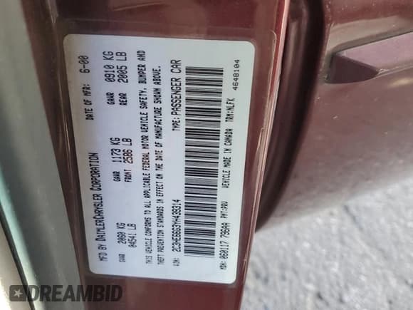 ✅ 2000 Chrysler 300M M • VIN: 2C3HE66G3YH439314 • Лот: 46734665. Опубликован ранее на Copart с пробегом 146 074 миль. Бесплатный доступ к архиву аукционных продаж из США и подробный отчёт об истории автомобиля на DreamBid. Изображение 12.