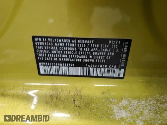 ✅ 2022 Volkswagen Golf GTI Autobahn • VIN: WVW587CD6NW124753 • Лот: 41829115. Опубликован ранее на Copart с пробегом Не указан. Бесплатный доступ к архиву аукционных продаж из США и подробный отчёт об истории автомобиля на DreamBid. Изображение 14.