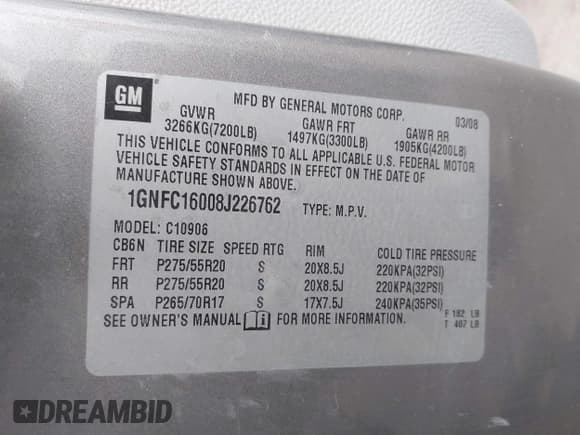 ✅ 2008 Chevrolet Suburban LTZ • VIN: 1GNFC16008J226762 • Лот: 41573727. Опубликован ранее на IAAI с пробегом 208 804 миль. Бесплатный доступ к архиву аукционных продаж из США и подробный отчёт об истории автомобиля на DreamBid. Изображение 9.