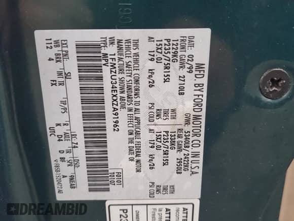 1999 Ford Explorer XLT z VIN 1FMZU34EXXZA91962, wystawiony jako Copart lot #91311005 z przebiegiem 199 800 mil mil oraz Szkoda całkowita • Salvage title. Historia ofert i sprzedaży dostępna na DreamBid. Obrazek 13.