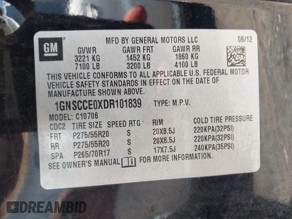 ✅ 2013 Chevrolet Tahoe LTZ • VIN: 1GNSCCE0XDR101839 • Lot: 42849954. Listed on IAAI with 216,647 mi. Free auction sales archive from the USA and detailed vehicle history report at DreamBid. Image 9.