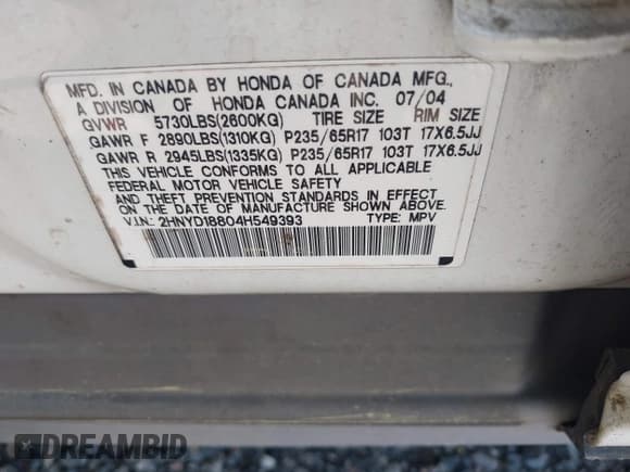 ✅ 2004 Acura MDX Touring • VIN: 2HNYD18804H549393 • Лот: 42518070. Опубликован ранее на IAAI с пробегом 287 316 миль. Бесплатный доступ к архиву аукционных продаж из США и подробный отчёт об истории автомобиля на DreamBid. Изображение 9.