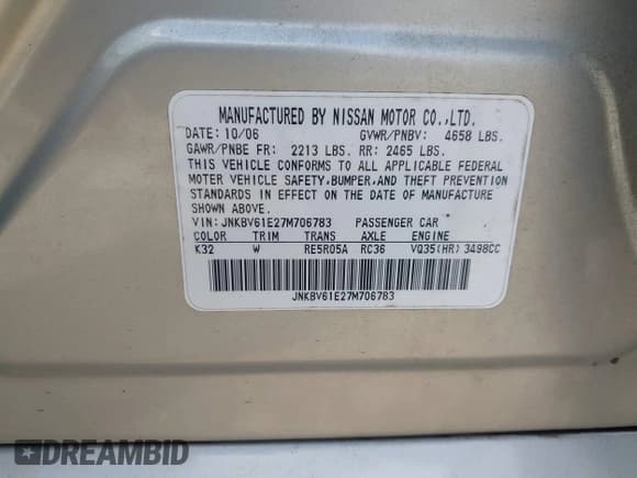 ✅ 2007 Infiniti G35 Sport • VIN: JNKBV61E27M706783 • Lot: 42618351. Wystawiony na IAAI z przebiegiem 257 562 mil. Bezpłatny archiwum sprzedaży aukcyjnych z USA i szczegółowy raport historii pojazdu na DreamBid. Zdjęcie 9.