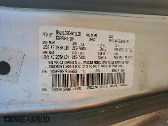 ✅ 2007 Dodge Grand Caravan SE • VIN: 1D4GP24R67B108669 • Lot: 92071005. Listed on Copart with 230,687 mi. Free auction sales archive from the USA and detailed vehicle history report at DreamBid. Image 13.