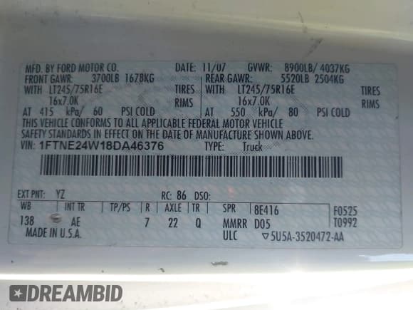 ✅ 2008 Ford Econoline Cargo Commercial • VIN: 1FTNE24W18DA46376 • Лот: 43858295. Опубликован ранее на IAAI с пробегом 349 988 миль. Бесплатный доступ к архиву аукционных продаж из США и подробный отчёт об истории автомобиля на DreamBid. Изображение 9.