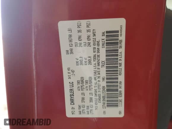 ✅ 2008 Dodge 1500 SLT • VIN: 1D7HA18N88J153484 • Лот: 47685644. Размещён на Copart с пробегом 180 768 миль миль. Получите бесплатный доступ к архиву аукционных продаж из США и посмотрите подробный отчёт об истории автомобиля на DreamBid. Изображение 13.