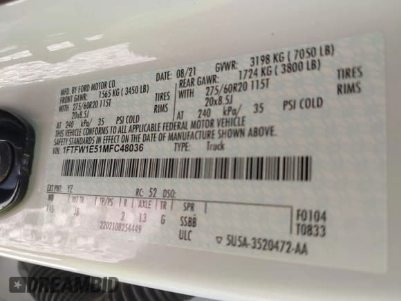 ✅ 2021 Ford F-150 XL • VIN: 1FTFW1E51MFC48036 • Lot: 43261728. Wystawiony na IAAI z przebiegiem 123 134 mil. Bezpłatny archiwum sprzedaży aukcyjnych z USA i szczegółowy raport historii pojazdu na DreamBid. Zdjęcie 9.