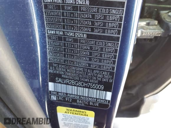 ✅ 2013 Land Rover Range Rover Evoque Pure Premium • VIN: SALVR2BG8DH755009 • Lot: 43168415. Listed on IAAI with 82,903 mi. Free auction sales archive from the USA and detailed vehicle history report at DreamBid. Image 9.