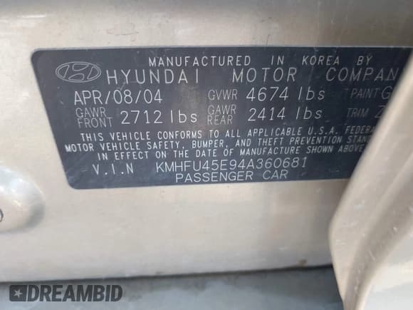 ✅ 2004 Hyundai XG • VIN: KMHFU45E94A360681 • Лот: 43910236. Опубликован ранее на IAAI с пробегом 118 132 миль. Бесплатный доступ к архиву аукционных продаж из США и подробный отчёт об истории автомобиля на DreamBid. Изображение 9.