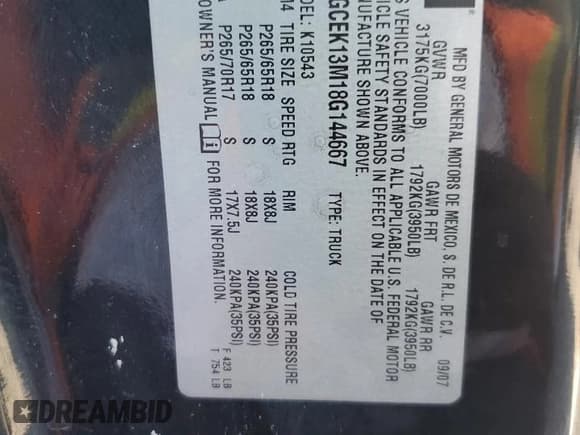 ✅ 2008 Chevrolet Silverado 1500 1LT • VIN: 3GCEK13M18G144667 • Lot: 72373624. Listed on Copart with 277,829 mi. Free auction sales archive from the USA and detailed vehicle history report at DreamBid. Image 12.