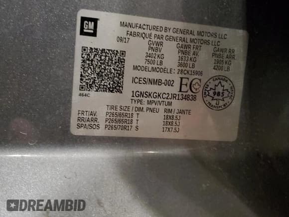 ✅ 2018 Chevrolet Suburban LS • VIN: 1GNSKGKC2JR134838 • Лот: 82627075. Опубликован ранее на Copart с пробегом 154 054 миль. Бесплатный доступ к архиву аукционных продаж из США и подробный отчёт об истории автомобиля на DreamBid. Изображение 13.