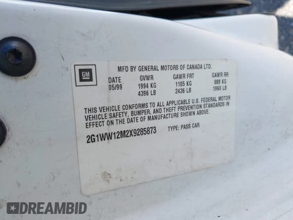 ✅ 1999 Chevrolet Monte Carlo LS • VIN: 2G1WW12M2X9285873 • Lot: 42537198. Listed on IAAI with 203,512 mi. Free auction sales archive from the USA and detailed vehicle history report at DreamBid. Image 9.