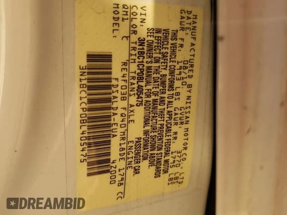 ✅ 2011 Nissan Versa S • VIN: 3N1BC1CP0BL405475 • Lot: 93047175. Wystawiony na Copart z przebiegiem 117 959 mil. Bezpłatny archiwum sprzedaży aukcyjnych z USA i szczegółowy raport historii pojazdu na DreamBid. Zdjęcie 13.