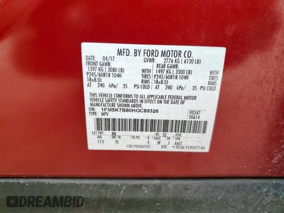 ✅ 2017 Ford Explorer • VIN: 1FM5K7B80HGC89326 • Лот: 59811175. Опубликован ранее на Copart с пробегом 94 553 миль. Бесплатный доступ к архиву аукционных продаж из США и подробный отчёт об истории автомобиля на DreamBid. Изображение 13.
