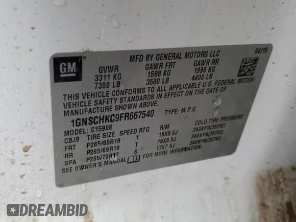 ✅ 2015 Chevrolet Suburban LS • VIN: 1GNSCHKC9FR667540 • Lot: 80908574. Wystawiony na Copart z przebiegiem 125 428 mil. Bezpłatny archiwum sprzedaży aukcyjnych z USA i szczegółowy raport historii pojazdu na DreamBid. Zdjęcie 12.