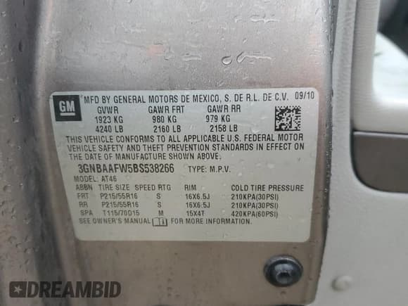 ✅ 2011 Chevrolet HHR LS • VIN: 3GNBAAFW5BS538266 • Lot: 44897775. Listed on Copart with 64,265 mi. Free auction sales archive from the USA and detailed vehicle history report at DreamBid. Image 12.