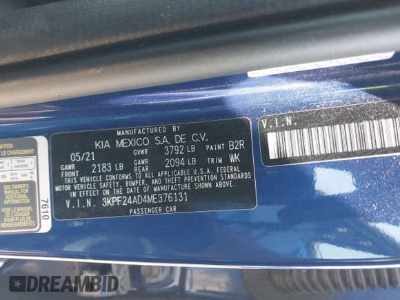 ✅ 2021 Kia Forte LXS • VIN: 3KPF24AD4ME376131 • Лот: 42951867. Опубликован ранее на IAAI с пробегом 117 957 миль. Бесплатный доступ к архиву аукционных продаж из США и подробный отчёт об истории автомобиля на DreamBid. Изображение 9.