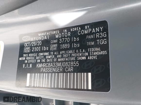 ✅ 2021 Hyundai Venue SEL • VIN: KMHRC8A33MU082855 • Lot: 42055518. Listed on IAAI with 58,949 mi. Free auction sales archive from the USA and detailed vehicle history report at DreamBid. Image 9.