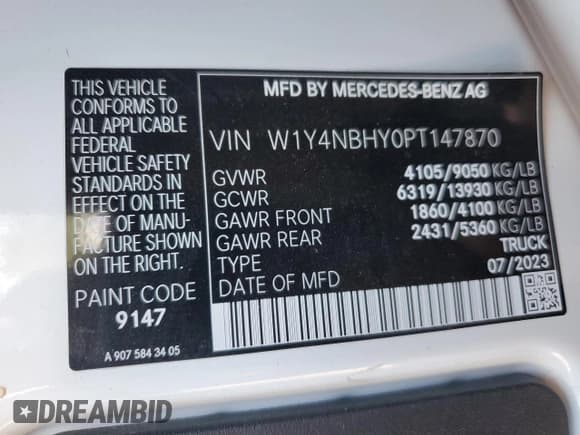 ✅ 2023 Mercedes-Benz Sprinter • VIN: W1Y4NBHY0PT147870 • Лот: 67999405. Опубликован ранее на Copart с пробегом 18 492 миль. Бесплатный доступ к архиву аукционных продаж из США и подробный отчёт об истории автомобиля на DreamBid. Изображение 13.