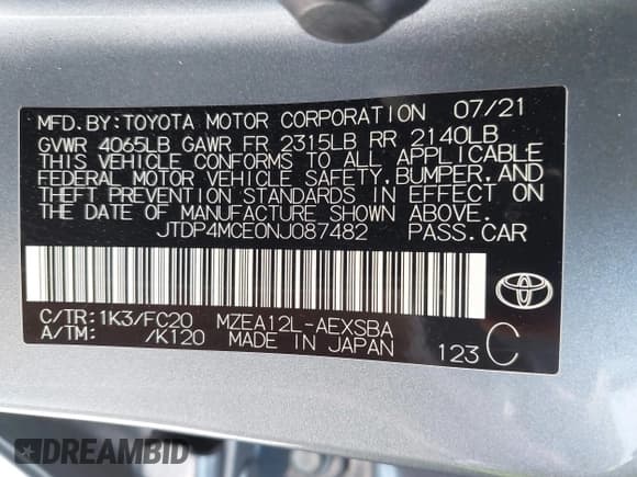 ✅ 2022 Toyota Corolla SE • VIN: JTDP4MCE0NJ087482 • Lot: 42365521. Listed on IAAI with 109,965 mi. Free auction sales archive from the USA and detailed vehicle history report at DreamBid. Image 9.