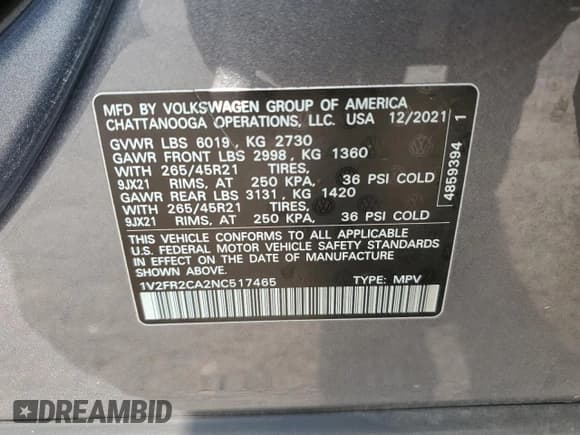 ✅ 2022 Volkswagen Atlas SEL Premium R-Line • VIN: 1V2FR2CA2NC517465 • Lot: 65927025. Wystawiony na Copart z przebiegiem 47 172 mil. Bezpłatny archiwum sprzedaży aukcyjnych z USA i szczegółowy raport historii pojazdu na DreamBid. Zdjęcie 14.