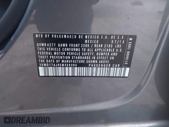 ✅ 2014 Volkswagen Jetta SE • VIN: 3VWD17AJ9EM359394 • Lot: 43782210. Listed on IAAI with 173,025 mi. Free auction sales archive from the USA and detailed vehicle history report at DreamBid. Image 9.