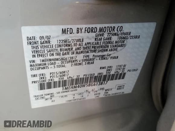 ✅ 2008 Mercury Sable • VIN: 1MEHM40W58G613817 • Lot: 69777714. Wystawiony na Copart z przebiegiem 93 681 mil. Bezpłatny archiwum sprzedaży aukcyjnych z USA i szczegółowy raport historii pojazdu na DreamBid. Zdjęcie 13.