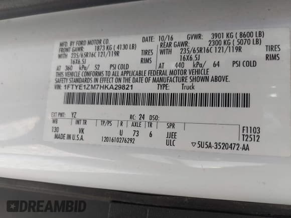 ✅ 2017 Ford Transit • VIN: 1FTYE1ZM7HKA29821 • Lot: 37636537. Wystawiony na IAAI z przebiegiem 76 804 mil. Bezpłatny archiwum sprzedaży aukcyjnych z USA i szczegółowy raport historii pojazdu na DreamBid. Zdjęcie 9.