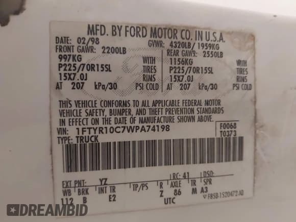 ✅ 1998 Ford Ranger XL • VIN: 1FTYR10C7WPA74198 • Lot: 42083824. Listed on IAAI with 189,455 mi. Free auction sales archive from the USA and detailed vehicle history report at DreamBid. Image 9.