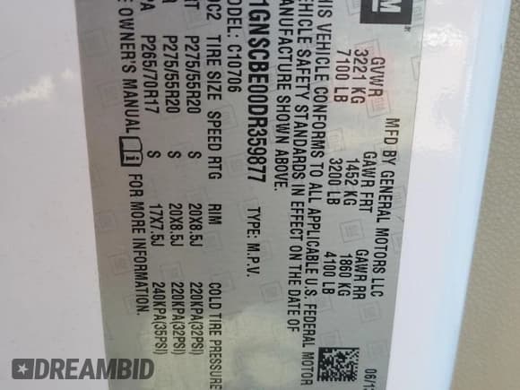 ✅ 2013 Chevrolet Tahoe LT • VIN: 1GNSCBE00DR359877 • Lot: 90941495. Listed on Copart with 186,300 mi. Free auction sales archive from the USA and detailed vehicle history report at DreamBid. Image 14.