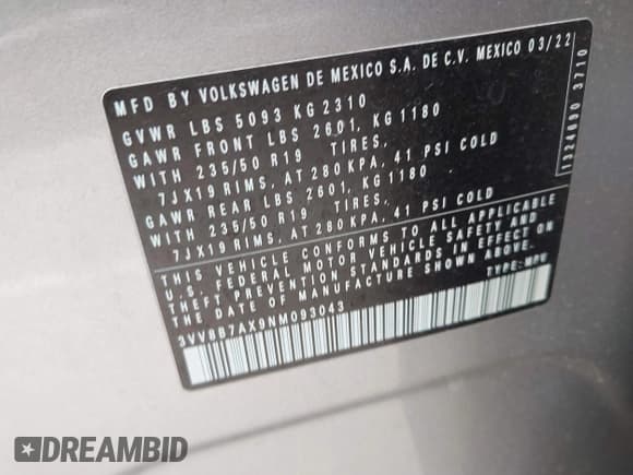 ✅ 2022 Volkswagen Tiguan SE R-Line Black • VIN: 3VV8B7AX9NM093043 • Лот: 42290191. Опубликован ранее на IAAI с пробегом 55 136 миль. Бесплатный доступ к архиву аукционных продаж из США и подробный отчёт об истории автомобиля на DreamBid. Изображение 9.