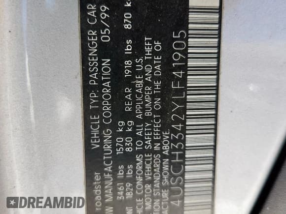 ✅ 2000 BMW Z3 2.8 • VIN: 4USCH3342YLF41905 • Лот: 60073085. Опубликован ранее на Copart с пробегом Не указан. Бесплатный доступ к архиву аукционных продаж из США и подробный отчёт об истории автомобиля на DreamBid. Изображение 12.