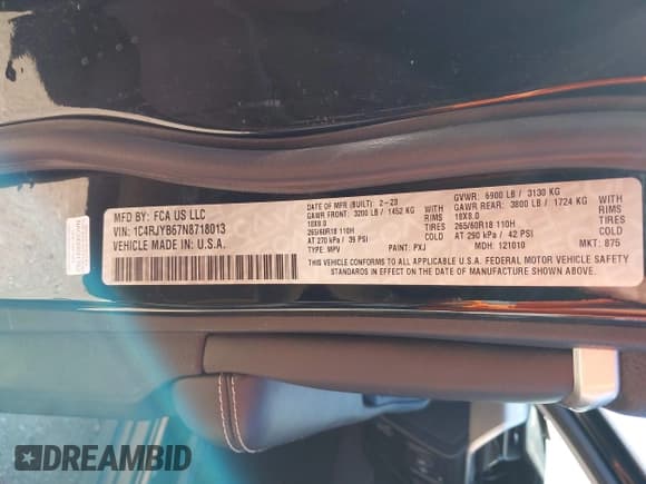 ✅ 2022 Jeep Grand Cherokee • VIN: 1C4RJYB67N8718013 • Lot: 42725067. Listed on IAAI with 24,230 mi. Free auction sales archive from the USA and detailed vehicle history report at DreamBid. Image 9.