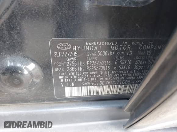 2006 Hyundai Santa Fe GLS с VIN KM8SC13E76U071688, выставлен на аукционе IAAI как лот 41557314 с пробегом 177 440 миль миль и . История ставок и продаж доступна на DreamBid. Изображение 9.