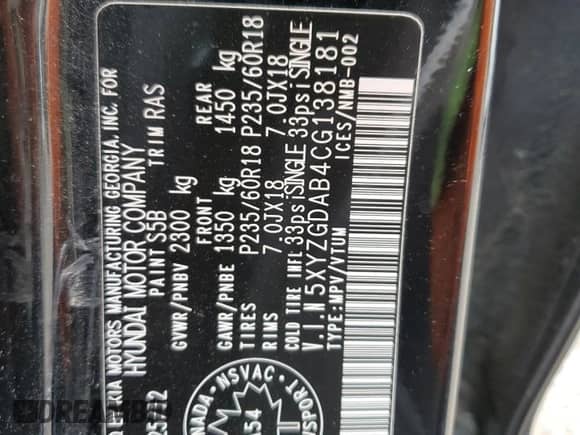 2012 Hyundai Santa Fe GLS z VIN 5XYZGDAB4CG138181, wystawiony jako Copart lot #59055234 z przebiegiem 171 407 mil mil oraz Szkoda całkowita • Salvage title. Historia ofert i sprzedaży dostępna na DreamBid. Obrazek 13.