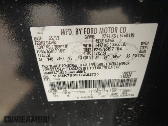 ✅ 2013 Ford Explorer • VIN: 1FM5K7B85DGA62725 • Lot: 43682790. Listed on IAAI with 194,862 mi. Free auction sales archive from the USA and detailed vehicle history report at DreamBid. Image 9.