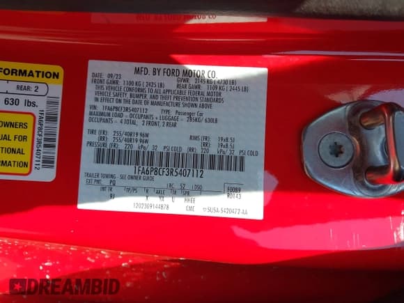 ✅ 2024 Ford Mustang GT Premium • VIN: 1FA6P8CF3R5407112 • Lot: 43195236. Listed on IAAI with Not provided. Free auction sales archive from the USA and detailed vehicle history report at DreamBid. Image 9.