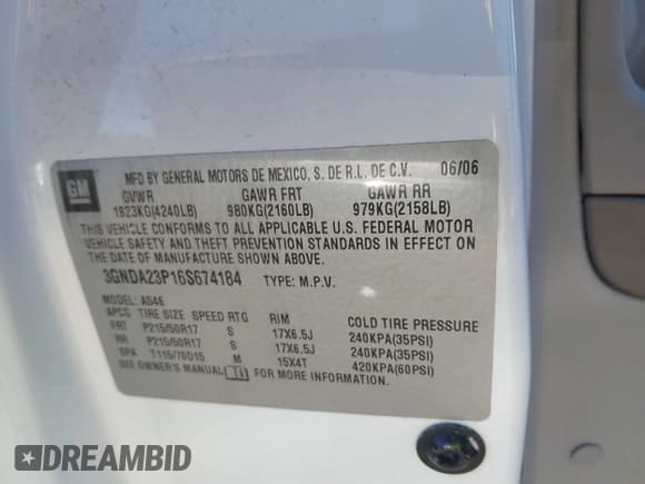 ✅ 2006 Chevrolet HHR LT • VIN: 3GNDA23P16S674184 • Lot: 41585012. Listed on IAAI with 129,952 mi. Free auction sales archive from the USA and detailed vehicle history report at DreamBid. Image 9.