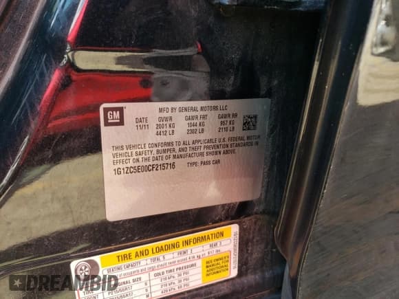 ✅ 2012 Chevrolet Malibu 1LT • VIN: 1G1ZC5E00CF215716 • Lot: 69711884. Listed on Copart with 108,984 mi. Free auction sales archive from the USA and detailed vehicle history report at DreamBid. Image 12.