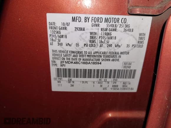 ✅ 2008 Ford Edge SEL • VIN: 2FMDK48C18BA18594 • Лот: 42995675. Опубликован ранее на IAAI с пробегом 139 710 миль. Бесплатный доступ к архиву аукционных продаж из США и подробный отчёт об истории автомобиля на DreamBid. Изображение 9.