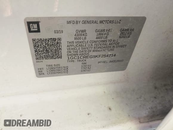 ✅ 2019 Chevrolet Silverado 2500HD Work Truck • VIN: 1GC1CREG5KF254714 • Lot: 42791694. Wystawiony na IAAI z przebiegiem 298 620 mil. Bezpłatny archiwum sprzedaży aukcyjnych z USA i szczegółowy raport historii pojazdu na DreamBid. Zdjęcie 9.