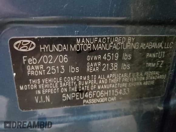 ✅ 2006 Hyundai Sonata GLS • VIN: 5NPEU46F06H115433 • Лот: 84603574. Опубликован ранее на Copart с пробегом 97 364 миль. Бесплатный доступ к архиву аукционных продаж из США и подробный отчёт об истории автомобиля на DreamBid. Изображение 13.