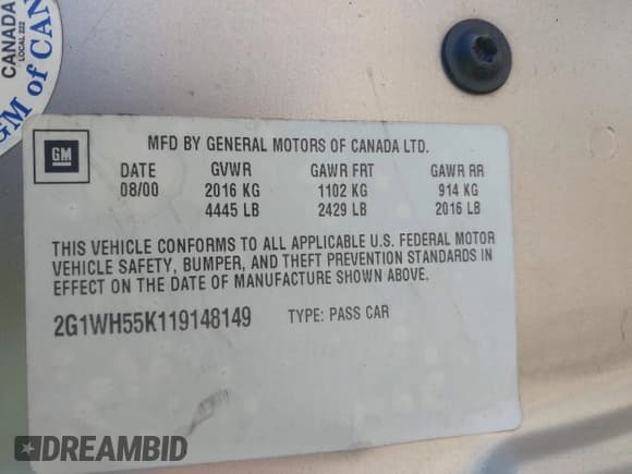 ✅ 2001 Chevrolet Impala LS • VIN: 2G1WH55K119148149 • Lot: 43584501. Listed on IAAI with 154,250 mi. Free auction sales archive from the USA and detailed vehicle history report at DreamBid. Image 9.