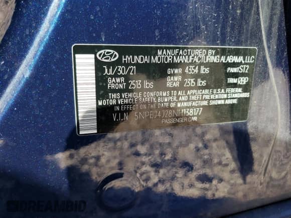 2022 Hyundai Sonata Sport с VIN 5NPEJ4J28NH138177, выставлен на аукционе Copart как лот 71813254 с пробегом 39 932 миль миль и Списание • Salvage title. История ставок и продаж доступна на DreamBid. Изображение 13.