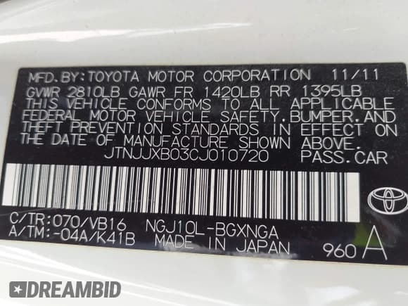 ✅ 2012 Scion iQ • VIN: JTNJJXB03CJ010720 • Лот: 42126161. Опубликован ранее на IAAI с пробегом 74 622 миль. Бесплатный доступ к архиву аукционных продаж из США и подробный отчёт об истории автомобиля на DreamBid. Изображение 9.