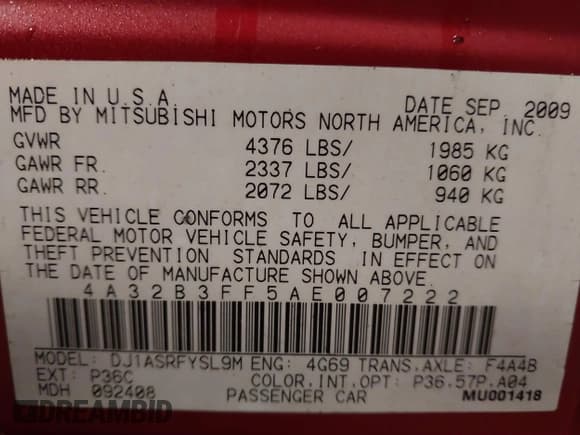 ✅ 2010 Mitsubishi Galant ES • VIN: 4A32B3FF5AE007222 • Лот: 41486022. Опубликован ранее на IAAI с пробегом 20 427 миль. Бесплатный доступ к архиву аукционных продаж из США и подробный отчёт об истории автомобиля на DreamBid. Изображение 9.