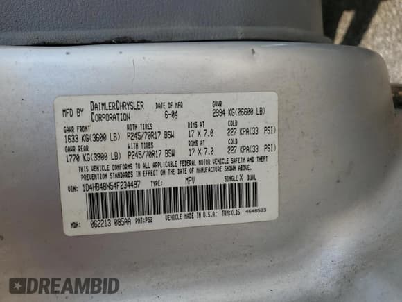 ✅ 2004 Dodge Durango SLT • VIN: 1D4HB48N54F234497 • Лот: 80862595. Опубликован ранее на Copart с пробегом 375 561 миль. Бесплатный доступ к архиву аукционных продаж из США и подробный отчёт об истории автомобиля на DreamBid. Изображение 14.