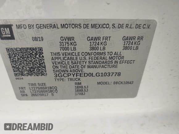 ✅ 2020 Chevrolet Silverado 1500 LT Trail Boss • VIN: 3GCPYFED0LG103778 • Lot: 42717809. Wystawiony na IAAI z przebiegiem 105 422 mil. Bezpłatny archiwum sprzedaży aukcyjnych z USA i szczegółowy raport historii pojazdu na DreamBid. Zdjęcie 9.