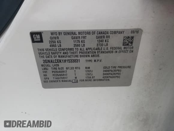 ✅ 2017 Chevrolet Equinox LT • VIN: 2GNALCEK1H1533831 • Лот: 84565355. Опубликован ранее на Copart с пробегом 130 234 миль. Бесплатный доступ к архиву аукционных продаж из США и подробный отчёт об истории автомобиля на DreamBid. Изображение 13.